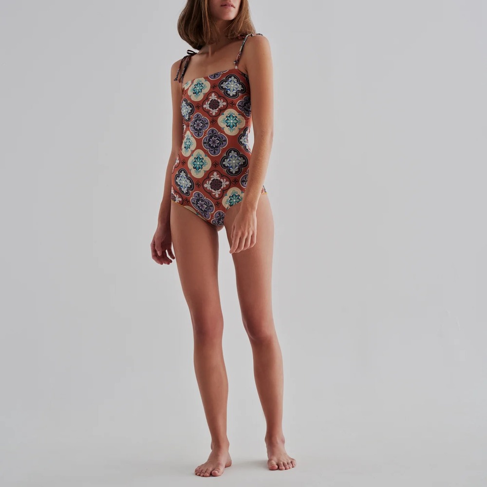 Juan de Dios Womens San Juan One Piece Swimsuit in Terracota Mosaic Size L US 6